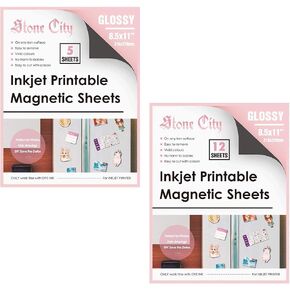 Stone City Magnetic Sheets Printable Glossy Paper 5 Sheets and 12 Sheets 12mil Thick for Inkjet Printers 8.5x 11 Inches