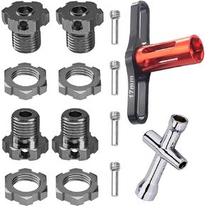 4Pack Vgoohobby Aluminum 17mm Splined Wheel Hex Hub Nut & 17mm Wheel Hex Wrench Compatible with Traxxas E-Revo Revo 3.3 E-Maxx Summit Slayer Pro 4X4 1/10 RC Monster Truck (Black)