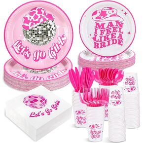 Uiifan 244 Pcs Let's Go Girls Party Tableware Serve 24 Guests Cowgirl Party Decorations Bachelorette Disco Party Supplies Disposable Plates Paper Napkins Cups for Wedding Birthday Bridal Shower