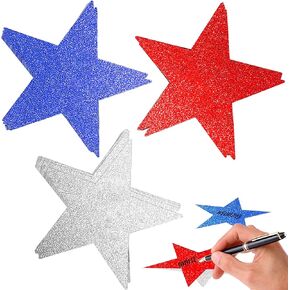 80 PCS Glitter Star Cetouts Paper Star Confetti Countouts for Bulletin Board Stars Fescents ، Screass Wall Party Decoration ، طول 6 بوصات (أحمر ، أزرق ، فضية)