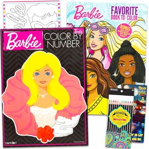 Barbie Color By Number Coloring Book مجموعة للأطفال والمراهقين البالغين الفتيات - حزمة نشاط الاسترخاء باربي بألوان متقدمة حسب كتاب الأرقام ، وكتاب التلوين ، وأقلام الملونة والمزيد