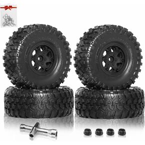 REDSPIDER 2.2 Beadlock Wheels and Tires（4pcs）Plastic wheels with lightweight design，All terrain tires.for 1:10 RC Axial SCX10 Canyon Trail 105Rims TRX4 TRX6(Black)