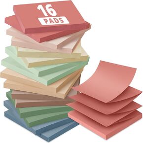 Pop Up Sticky Notes, 16 Pads, 3x3 inches, Vintage Self-Stick Note Pads, Super Adhesive Sticky Notes, Perfect for Organization in Home, School or Office