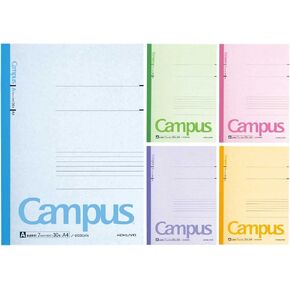 KOKUYO Campus Notebook, A 7mm(0.28in) Ruled, A4, 30 Sheets, 35 Lines, Pack of 5, 5 Colors, Japan Improt (NO-203CAX5)