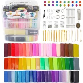 60 Colors Polymer Clay Set, 1oz/Block Oven Bake with 19 Sculpting Clay Tools and 14 Kinds of Different Accessories, Non-Stick, Non-Toxic, Ideal DIY Gift for Kids