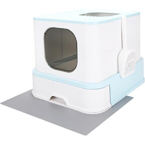 RIZZARI Foldable Cat Litter Box, Large Top Entry Litter Box with Lid, Enclosed Cat Litter Box with Litter Scoop, Drawer Type Cat Toilet for Small and Large Sized Cats (Dark Gray)