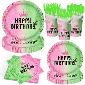 140pcs Witch Party Party Supplies Pink and Green Plates and Nedbkins Girls Birthdy Party Decoration