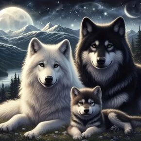 JFYHAB WOLF Diamond Painting Kits للبالغين المبتدئين ، و Wolf Family Diamond Art Kits للبالغين ، Moon Wolf DIY 5D Full Drill Crystal Gem Diamond Dots for Gifts Home Wall Decor