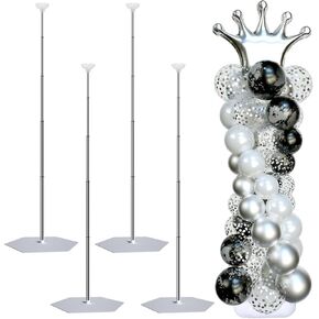 Sinbee Balloon Arch Stand ، مجموعة قوس بالون من 2 ، 7 أقدام ارتفاع عمود البالون المعدني القابل للتعديل للسكنة الحفلات عيد ميلاد الزفاف ، ديكور حفل التخرج ، دش الطفل ، الفضة
