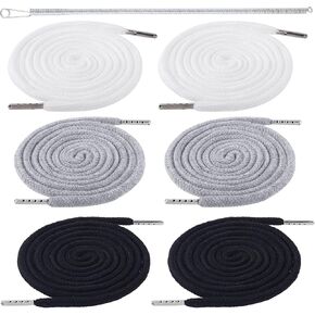 6pcs Drawstring Cord with Spring Threader, 57.4" Hoodie String Replacement, Polycotton Draw Strings for Sweatpants Pants Jackets Coats Hoodie- Black & White & Gray