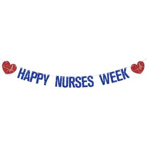 Blue Glitter Happy Fanses Week Banner ، شكرًا لك على زخارف حفلات الممرضات ، راية اليوم الممرضة ، زخارف أسبوع الممرضات