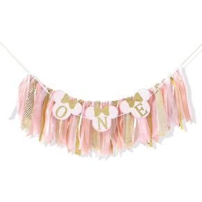 Pink Mouse "One" Birthday Chair Banner - Mouse 1st Party Decoritions ، Banner High Chair المستوحى