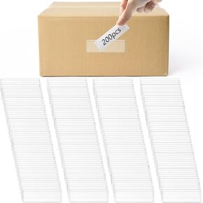 HEDUME 200 حزمة الحزمة أصحاب الملصقات ، 3 × 1 بوصة علامة الرف اللاصقة الواضحة ، PVC INDEX CARD POCKETS LONG SIDE SIDE OPER PRISES للسوبر ماركت ، المكتبة ، رف الكتب ، صندوق البريد ، المطبخ ، الأعمال