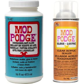 Mod Podge Dishwasher Safe Waterbase Sealer, Glue and Finish (16-Ounce) and Mod Podge Spray Acrylic Sealer