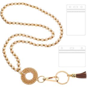 3 PCS الخشب الخشب حبل شارات الهوية ، لطيف معلم الخشب المصنوع يدويًا حبل الحبل مع حلقة مفتاح معدني للمعادن الشارة (لون الخشب الأصلي) (لون الخشب الأصلي)