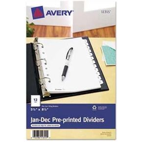 Avery Preprinted TAB Dividers ، 12-TAB ، 8 1/2 × 5 1/2