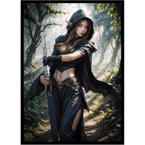 100 PCS MTG Card Sleeves with 100 PCS Perfect Fit Sleeves, Art Matte Card Sleeves with Inner Sleeves - Fit Standard Size Cards - Elven Greatsword