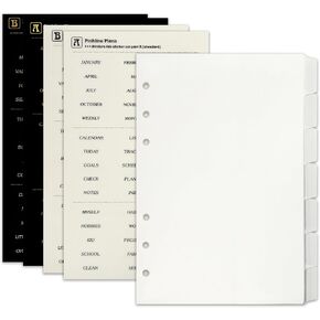 Zelten PP Binder Index Dividers with Folder & 4 Sheets Tab Stickers for Personal Organizer (PP Black 7-Folder Tab, A5/6 Hole) in Kuwait