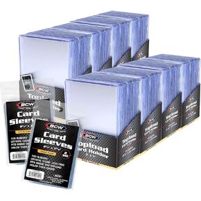 BCW 200 CARTY CARCE TOPLOAD ANDROALS & 200 SILEVES COMBO PACK | يناسب بقايا ، تصحيح ، بطاقات جيرسي | أصحاب البطاقات البلاستيكية الواقية والأكمام الصافية للمقتنيات