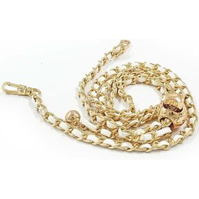 Luomorgo 1 PC حزام سلسلة رقيقة قابلة للتعديل ، استبدال حزام محفظة طويل ، سلسلة معدنية مع أحزمة جلدية بو البيضاء لأكياس الكتف ، أكياس كروسة الحرف اليدوية (الذهب ، طولها 47 ")