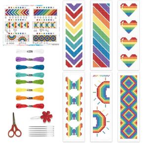 Beunitone Cross Stitch Stitch Kit 6 PCS Rainbow DIY مرجعية مرجعية كروس غرزة للبالغين المبتدئين LOVE HEART LERSS-SORTED CROFT BRESSTICH TRETCH STATCHED مع تعليمات 8'x2.4 '' ''