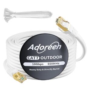 كابل إيثرنت خارجي Cat 6E Cat 7 بطول 300 قدم، كابل إنترنت محمي عالي التحمل بسرعة 10 جيجابت في الثانية من Adoreen من 25-300 قدم، POE، SFTP، دفن مباشر وداخلي مقاوم للماء، كابل شبكة نحاسي Cat6A Cat7 سلك تصحيح RJ45 + روابط