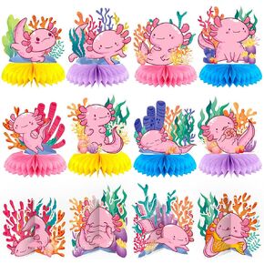 leiliful 12 pcs axolotl حفلة عيد ميلاد ديكورات axolotl honeycomb centerpins decoration 3d double side toopper topper for axolotl backdrop party form
