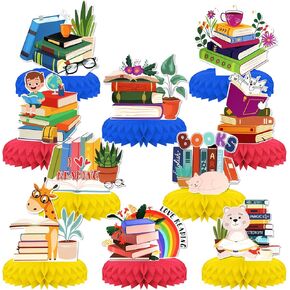 كتاب موضوع ديكورات الحفلات ، 9 أجهزة كمبيوتر KSKSPE مركزية للجداول قرص العسل المركزية 3D كتاب موضوع ديكور إمدادات الفتيات الفتيات