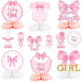 Pink Bow Baby Baby Party قرص قرص العسل المركزي ، إنها فتاة زخرفة طاولة Boy Coquette Coquette