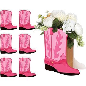 8 مجموعة Western Cowboy Boots Flower Boxes مركزية صناديق الحذاء صناديق الديكورات الغربية موضوع صناديق التمهيد لحفل رعاة البقر رعاة البقر حفلة عيد ميلاد الطفل لوازم الزفاف (الوردي)