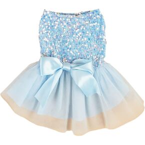 QWINEE Bow Decor Dog Dress Cute Puppy Dress Skirt Tutu Bling Princess Cat Dress Summer Birthday Party Pet Dress for Small Medium Large Dogs Cats Kitten Girls Blue XXL
