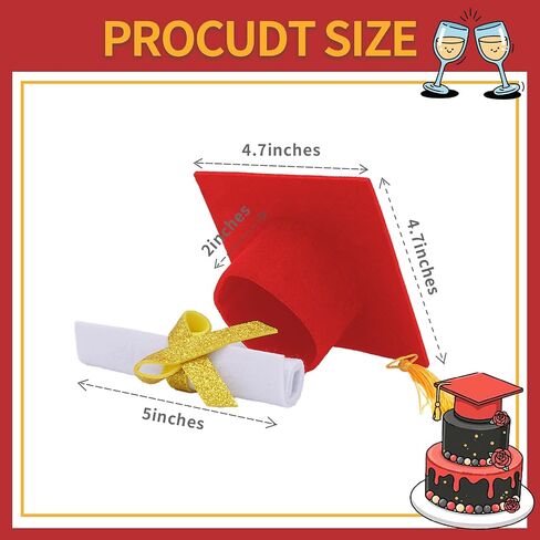 2 Pieces Graduation Cap Cake Topper With Diploma Class of 2025 Graduation Cake Decoration Kit Party Supplies (Black) in Kuwait