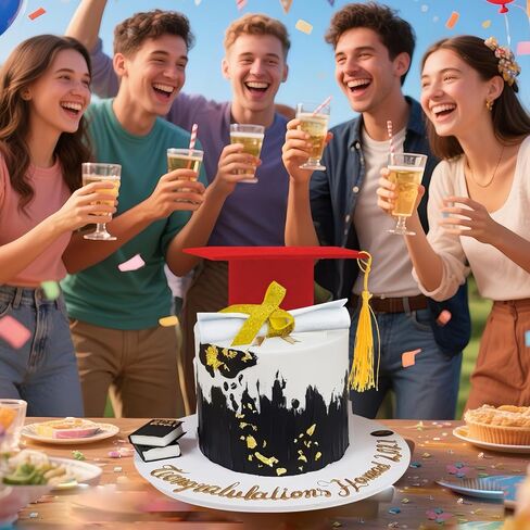 2 Pieces Graduation Cap Cake Topper With Diploma Class of 2025 Graduation Cake Decoration Kit Party Supplies (Black) in Kuwait