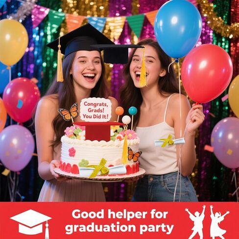 2 Pieces Graduation Cap Cake Topper With Diploma Class of 2025 Graduation Cake Decoration Kit Party Supplies (Black) in Kuwait