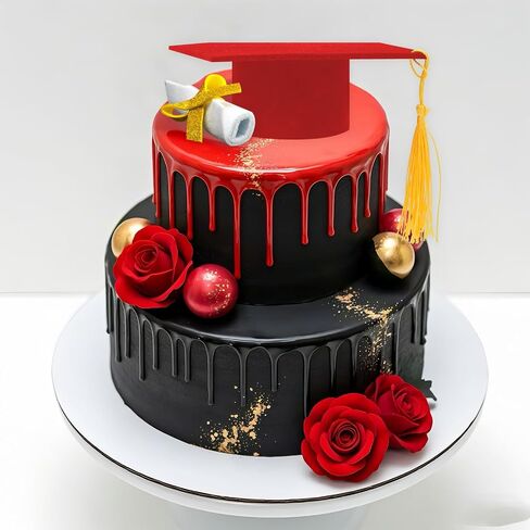 2 Pieces Graduation Cap Cake Topper With Diploma Class of 2025 Graduation Cake Decoration Kit Party Supplies (Black) in Kuwait