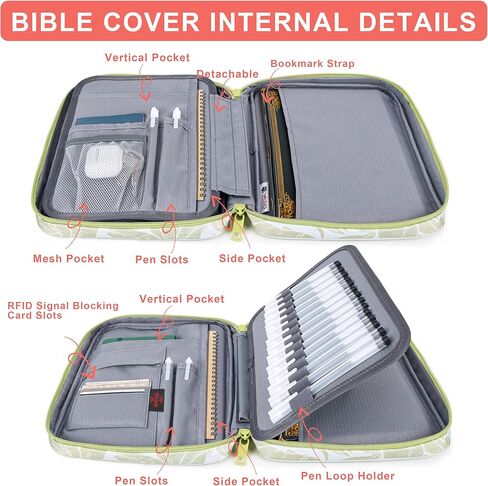 Bible Cover for Women, RFID Blocking Durable Carrying Book Case Church Bag for Biblical Accessories with Handle (Blue) in Kuwait