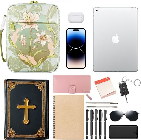 Bible Cover for Women, RFID Blocking Durable Carrying Book Case Church Bag for Biblical Accessories with Handle (Blue) in Kuwait