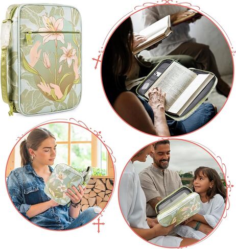 Bible Cover for Women, RFID Blocking Durable Carrying Book Case Church Bag for Biblical Accessories with Handle (Blue) in Kuwait