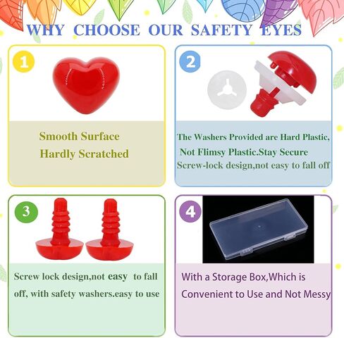 100Pcs Safety Noses and Secure Washers - Thalinfayi 14 * 15mm Love Shaped Safety Nose Crochet Craft Eyes Noses for DIY Making or Replace of Amigurumi, Crafts, Crochet Doll Supplies in Saudi Arabia