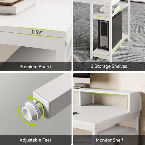 LITTLE TREE 2-Person Desk with 4 Storage Shelves, 78.74" Extra Long Double Computer Desk with Monitor Stand, Large Dual Workstation Gaming Table for Home Office, 350 lb Capacity, White in Saudi Arabia