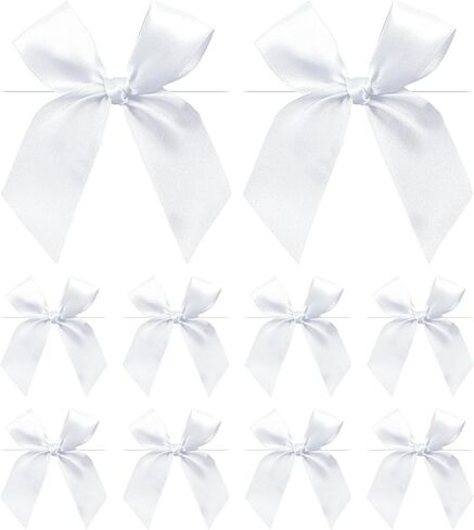 Twist Tie Bows, 50Pcs White Satin Ribbon Bows, 3.9'' Big Pre-Tied White Gift Bows for Gift Wrapping Treat Bag Present Craft Bridal Shower Wedding Girls Birthday Party Halloween Thanksgiving in Kuwait
