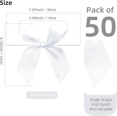 Twist Tie Bows, 50Pcs White Satin Ribbon Bows, 3.9'' Big Pre-Tied White Gift Bows for Gift Wrapping Treat Bag Present Craft Bridal Shower Wedding Girls Birthday Party Halloween Thanksgiving in Kuwait