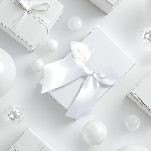 Twist Tie Bows, 50Pcs White Satin Ribbon Bows, 3.9'' Big Pre-Tied White Gift Bows for Gift Wrapping Treat Bag Present Craft Bridal Shower Wedding Girls Birthday Party Halloween Thanksgiving in Kuwait