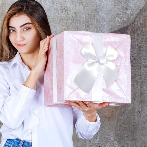 Twist Tie Bows, 50Pcs White Satin Ribbon Bows, 3.9'' Big Pre-Tied White Gift Bows for Gift Wrapping Treat Bag Present Craft Bridal Shower Wedding Girls Birthday Party Halloween Thanksgiving in Kuwait