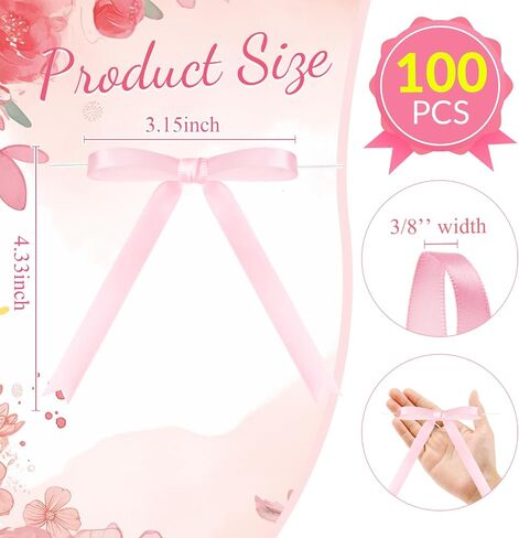 Riceshoot 100 pcs twist tip أقواس للكعكة 3 × 4.3 بوصة الساتان الشريط الجزء الأكبر مسبقًا لأقواسه لالتفاف الهدية. in Kuwait