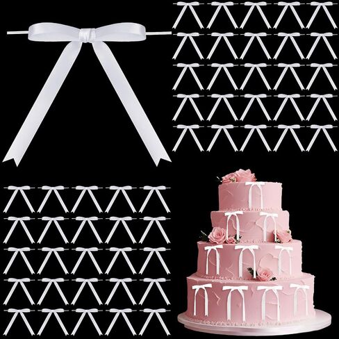 Riceshoot 100 pcs twist tip أقواس للكعكة 3 × 4.3 بوصة الساتان الشريط الجزء الأكبر مسبقًا لأقواسه لالتفاف الهدية. in Kuwait