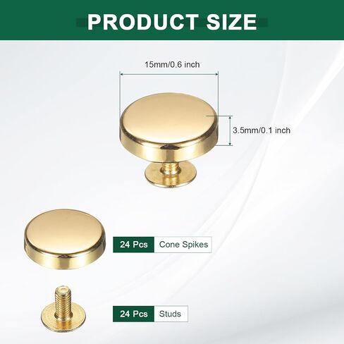uxcell 24 Pcs Flat Head Button Stud 15mm Screw Back Rivets Stud Set Round Purse Feet Metal Studs Rivet Nailhead Buckle Button Rivet for DIY Leather Crafts Belt Strap, Gold in Kuwait