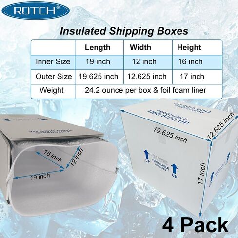 ROTCH Insulated Shipping Boxes with Liners, 4 Pack 7x6x10'', Small Cold Shipping Box Coolers for Perishable Frozen Food, White (T7610-4L-W) in Saudi Arabia