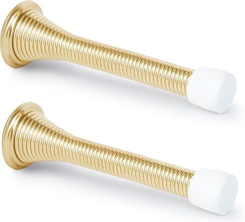 MEGA HANDLES Iron Spring Door Stopper - Flexible Rustproof Heavy Duty Spring Door Stopper 3.35" with Screw Rubber Tip - Pack of 2 (Satin Brass) in Saudi Arabia