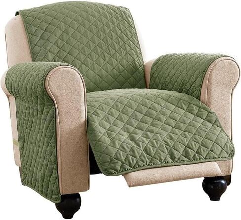 Collections Etc Reversible Quilted Jumbo Recliner Cover, Spill-Resistant with Ties - Covers Seat Bottom, Seat Back and 2 Seat Arms (Jumbo Recliner, Burgundy/Taupe) in Kuwait